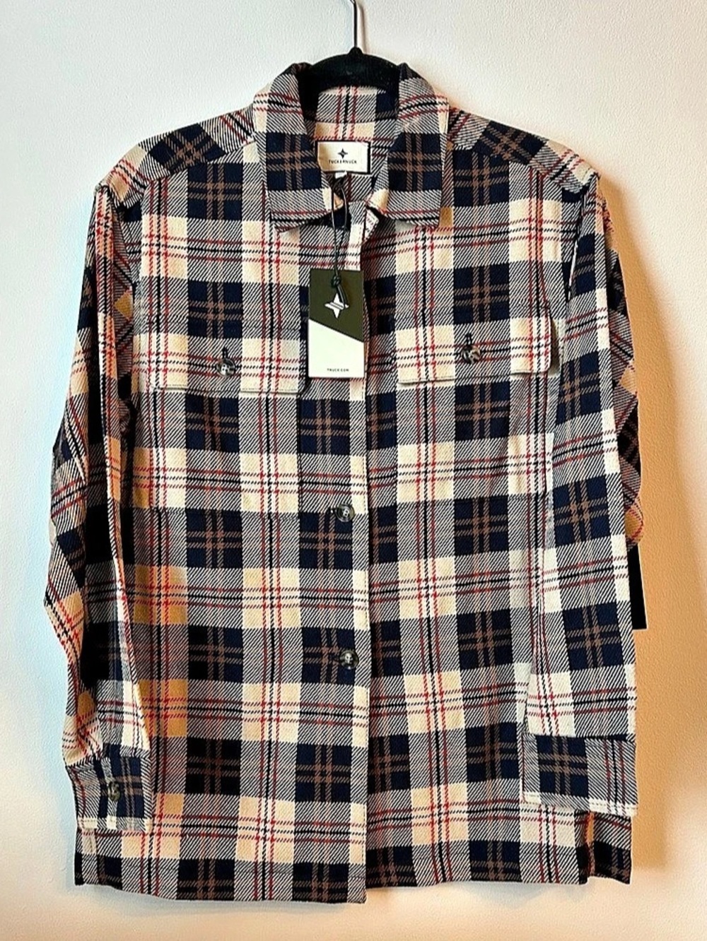 NWT Tuckernuck Platt Ranch Cream Plaid Button Down Jacket Shirt Shacket